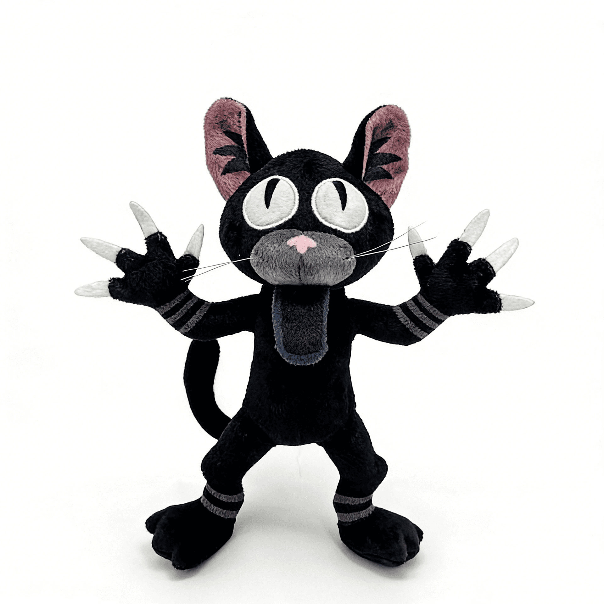 Black cat character plush front sample used for artwork and proportion review