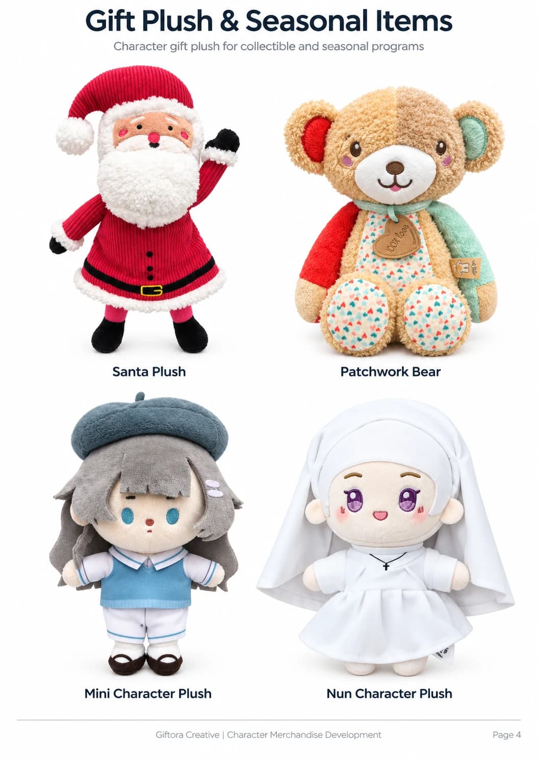 Product-range board showing seasonal, collectible and character-led gift plush directions