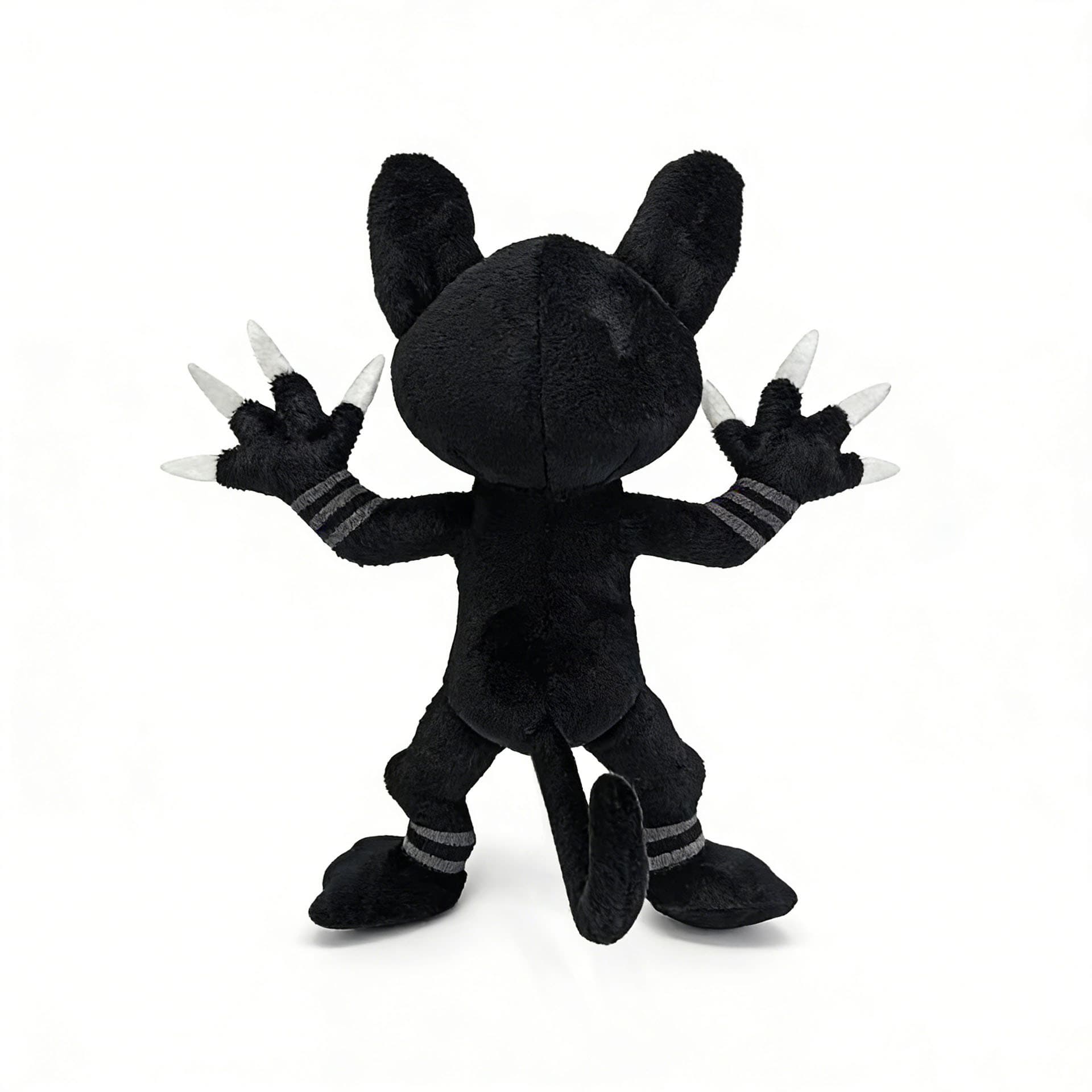 Back technical view of a black cat character plush